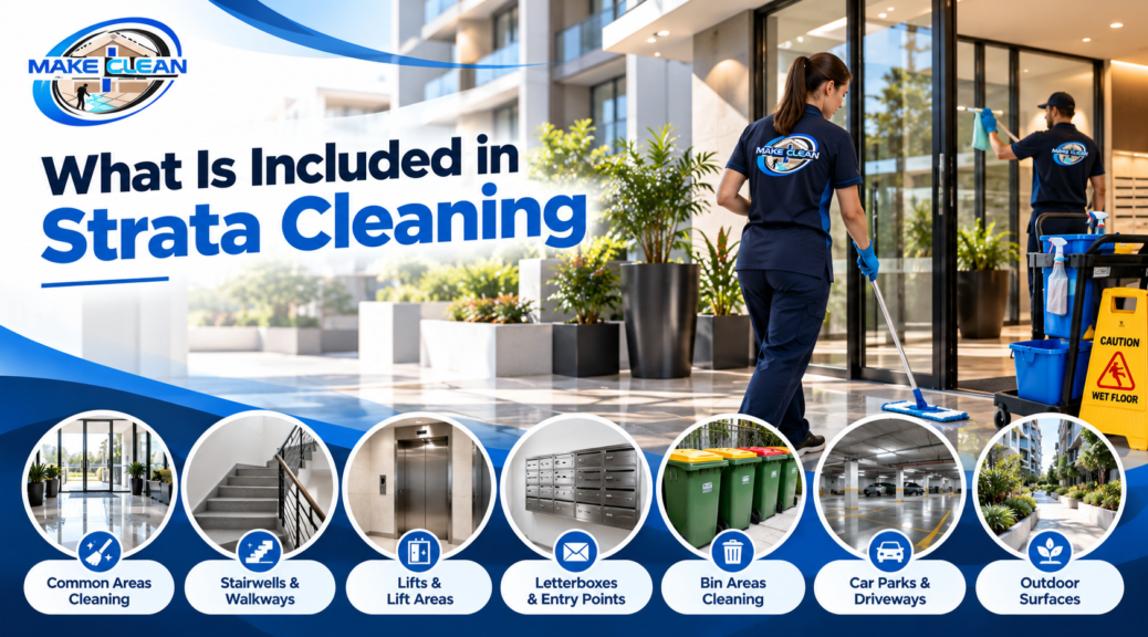Make Clean Services professional strata cleaning in Sydney, including common areas, stairwells, lifts, bin areas, car parks and outdoor spaces.